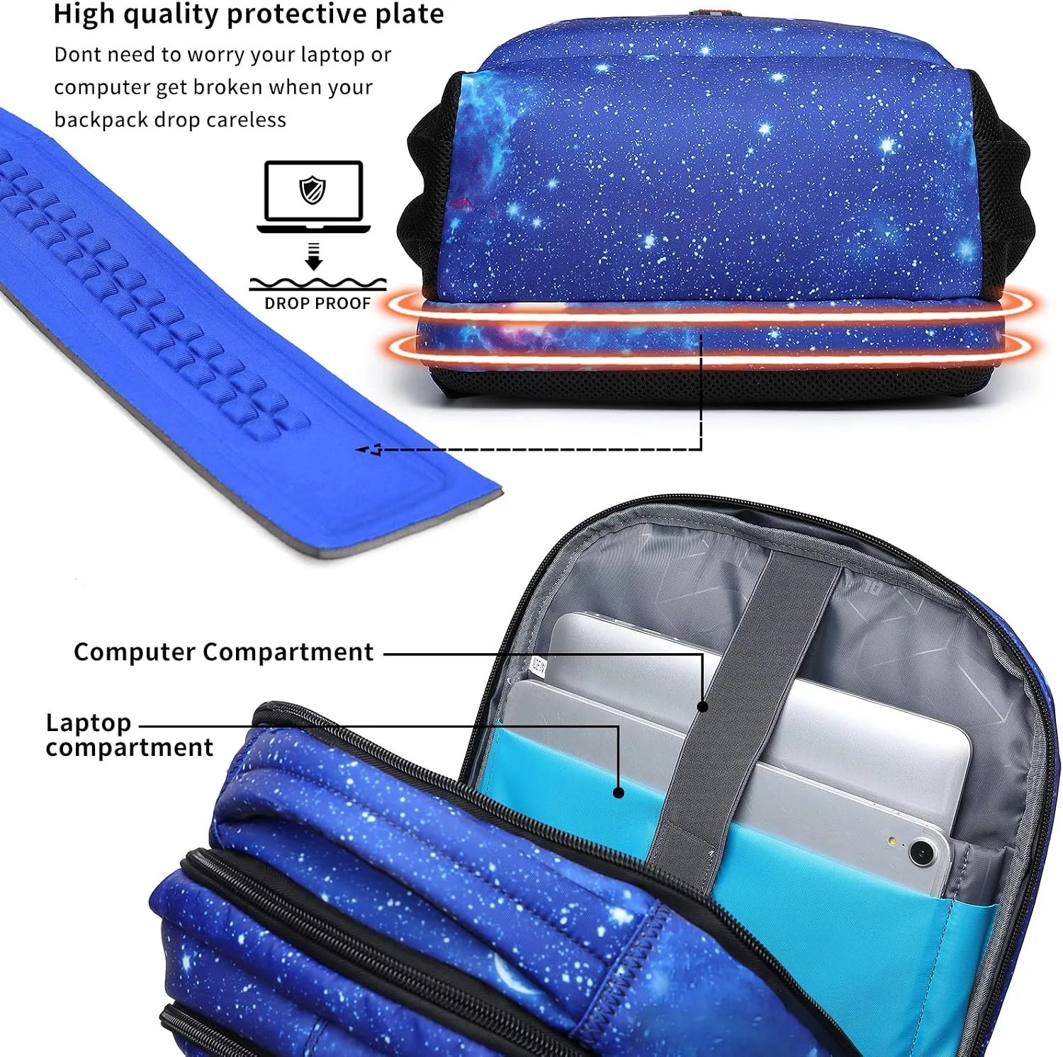 DUSLANG 17 Inch Travel Laptop Backpack Water Resistant College Backpack for Men Laptop Bag with USB Charging Port,Sky Blue