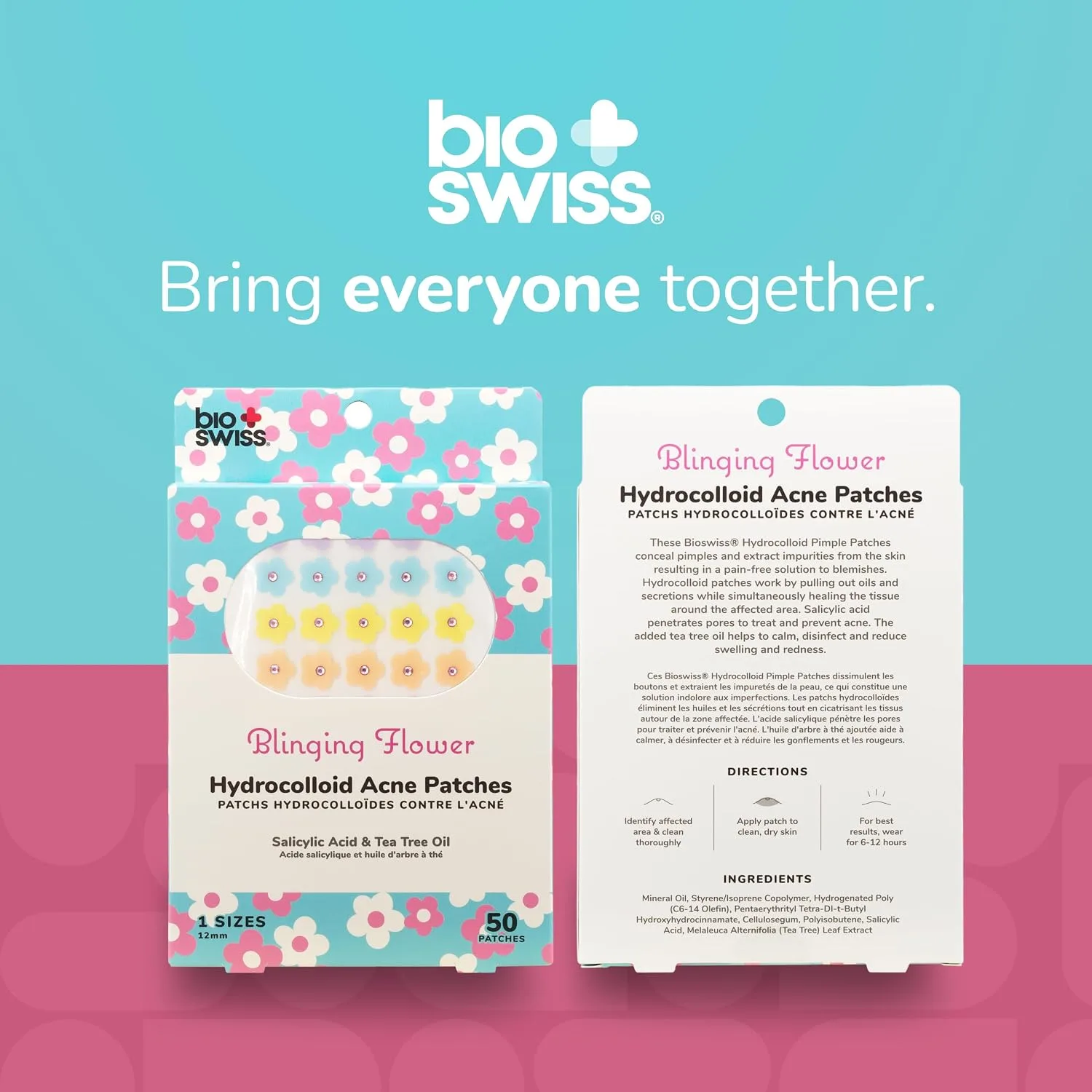BioSwiss Pimple Patches, Blinging Flowers Patch for Zits and Blemishes, Hydrocolloid Spot Stickers for Face and Skin, 50 Count