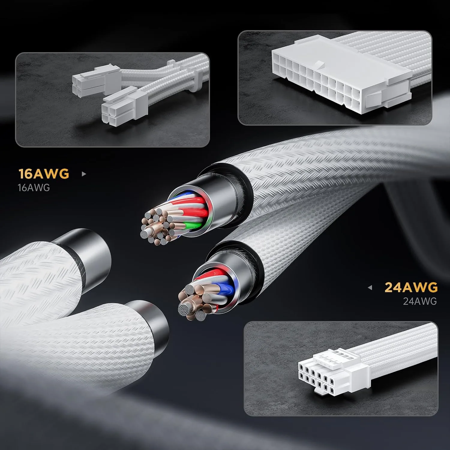AsiaHorse 12VHPWR Cable Extension Kit, 16AWG Pcie 5.0 PSU Cable Extension Kit Soft Braided Power Supply Cable Extension, 24pin ATX /4+4pin EPS /12+4pin 30CM Length with Cable Combs