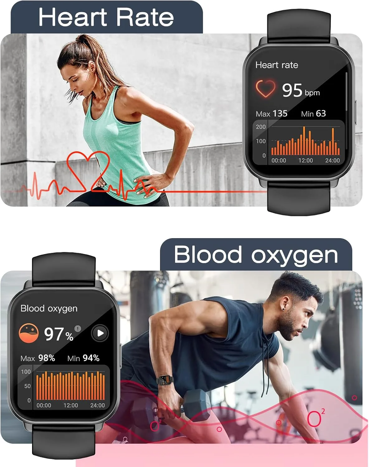 Smart Watch for Men Women with Call Function, Sport & Metal Bands Black
