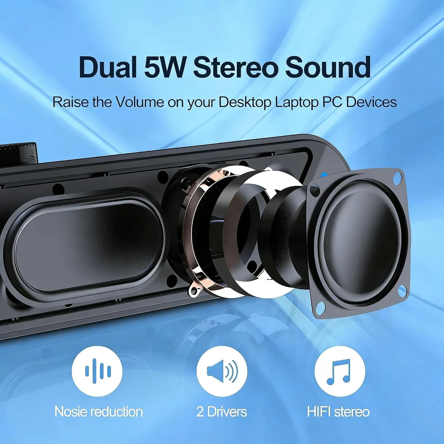 LENRUE Computer Speakers for Desktop,PC Speakers with Basic Stereo Sound & Colorful Lights, Single USB for Both Power and Audio,Desktop Laptop Sound Bar Speakers for Movies,Music(Black-USB)