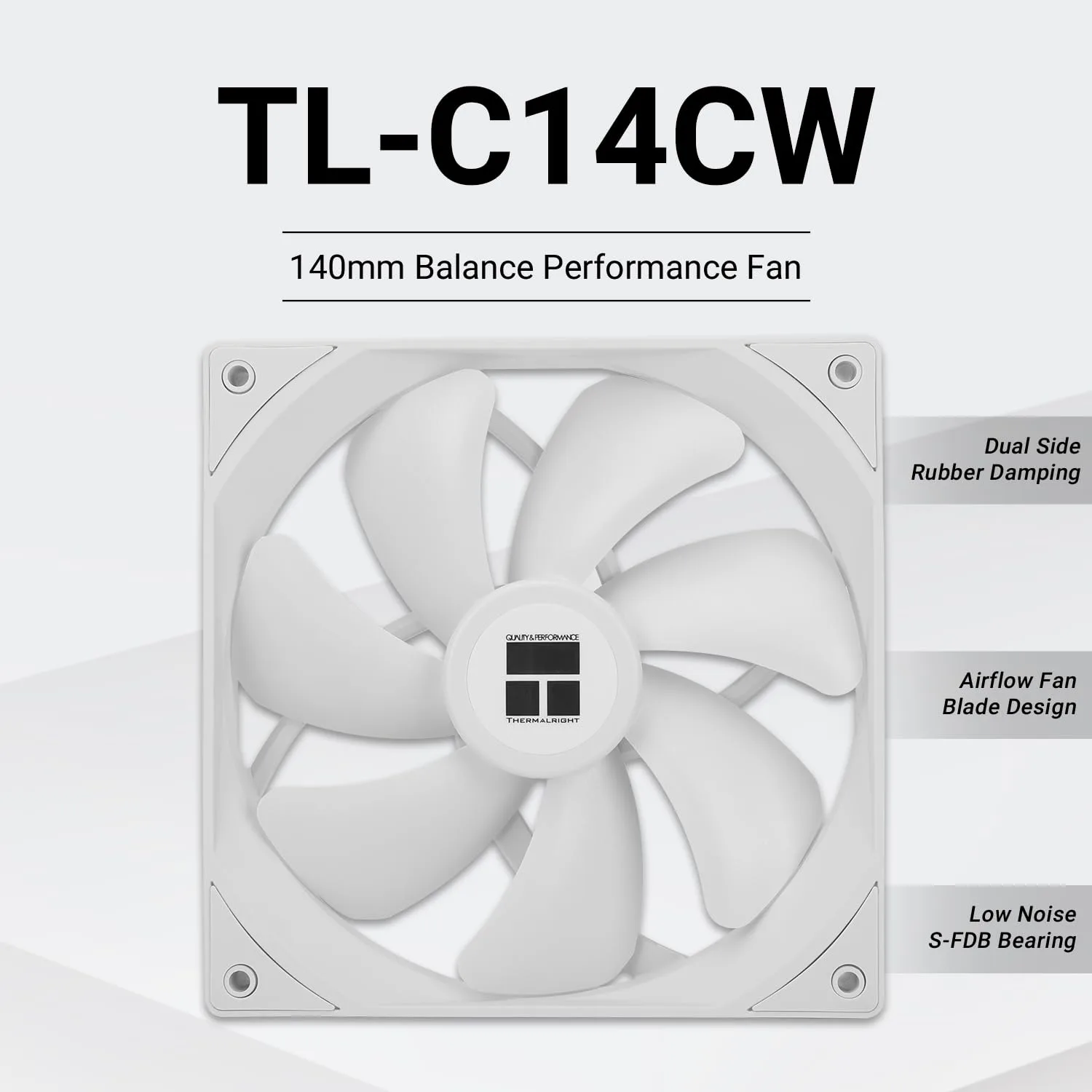 Thermalright TL-C14CW CPU Case Fan 140mm, PWM Fan Silent Computer CPU Fan with 1500RPM Speed, CPU Cooling White （TL-C14CW