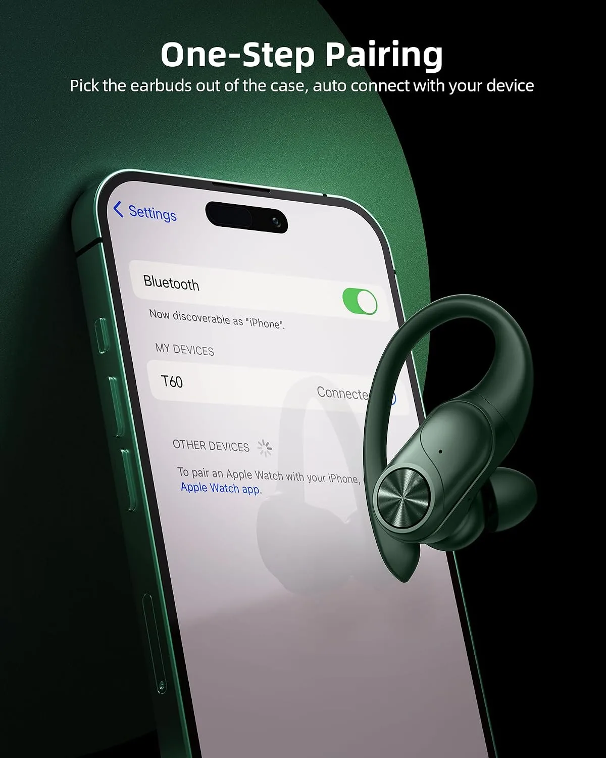 PocBuds Bluetooth Headphones Wireless Earbuds 80hrs Playtime Wireless Charging Case Digital Display Sports Ear Buds with Earhook Deep Bass IPX7 Waterproof Over-Ear Earphones for TV Phone Laptop Olive