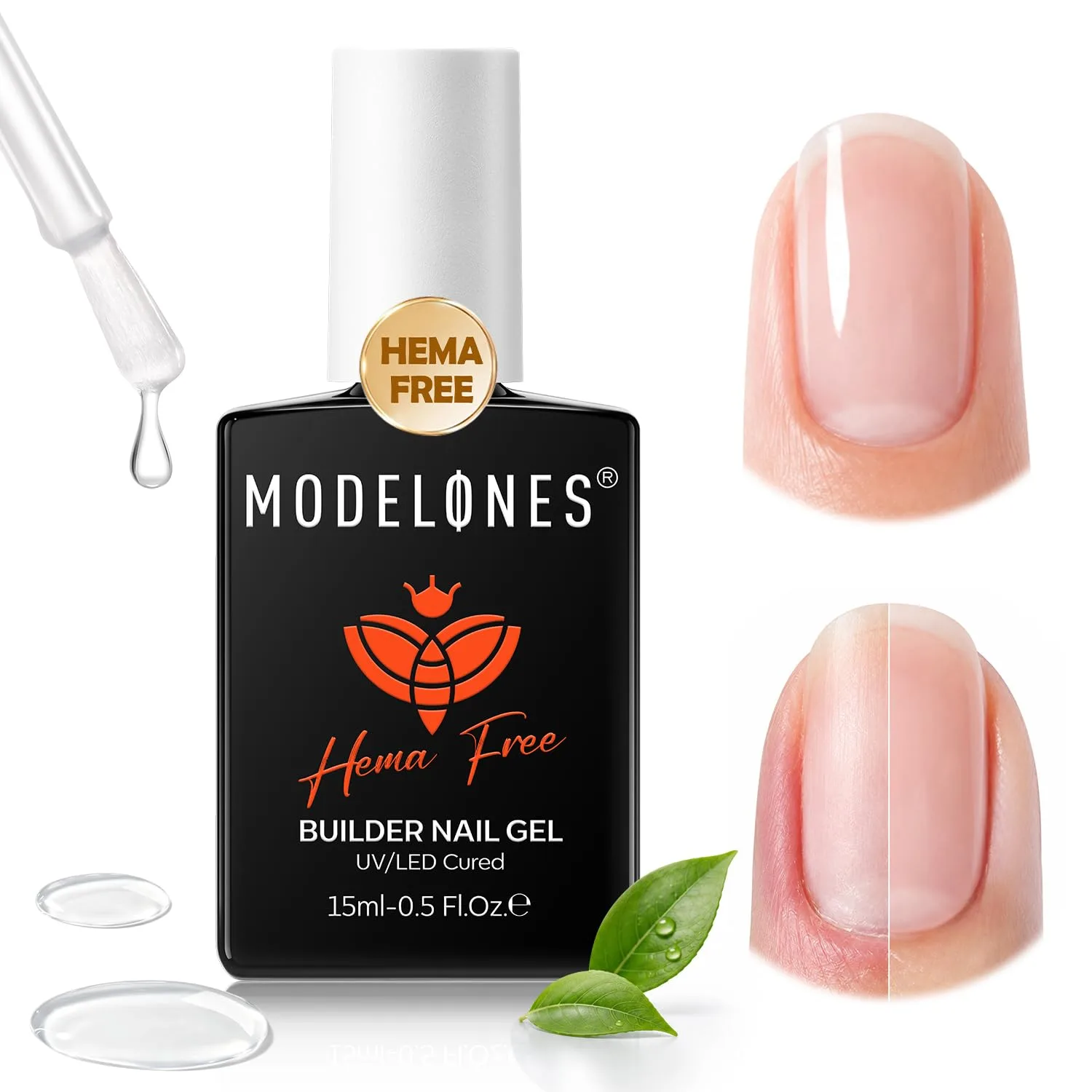 modelones Builder Nail Gel HEMA-Free Clear, Gentle Formula Self Leveling
