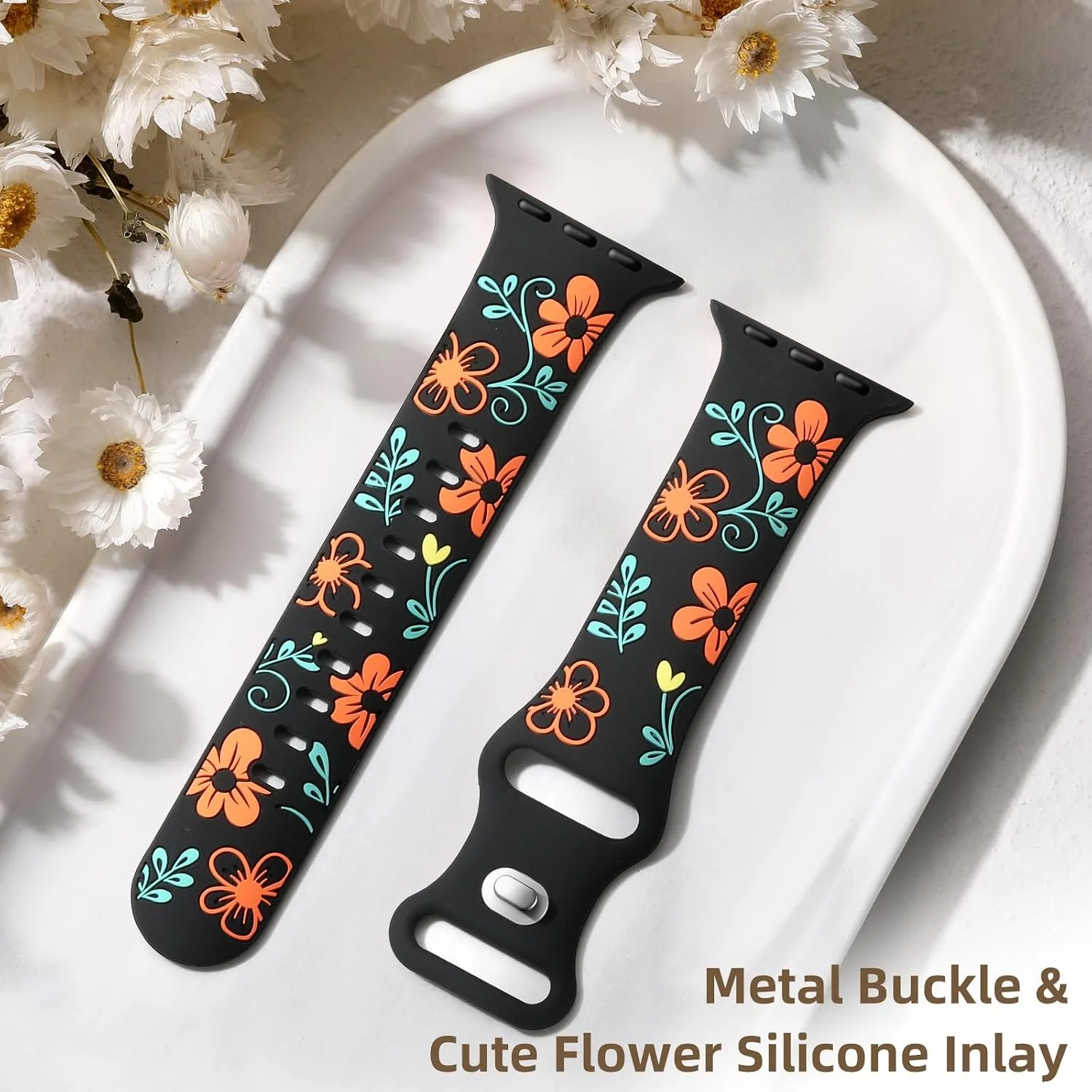 Witzon Floral Silicone Band Compatible with Apple Watch Bands For Women