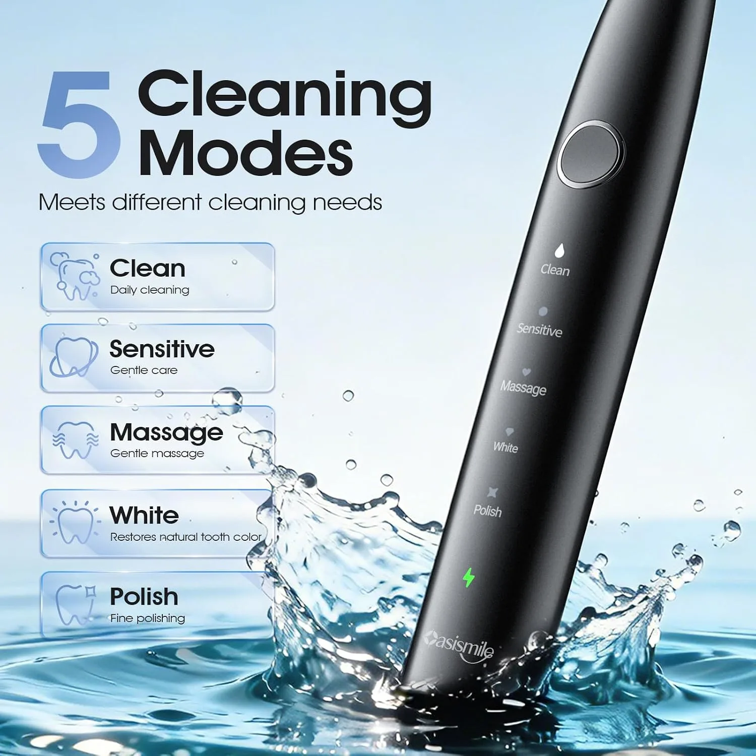 OasiSmile X610 Sonic Electric Toothbrush for Adults,5 Modes & 6 Brush Heads