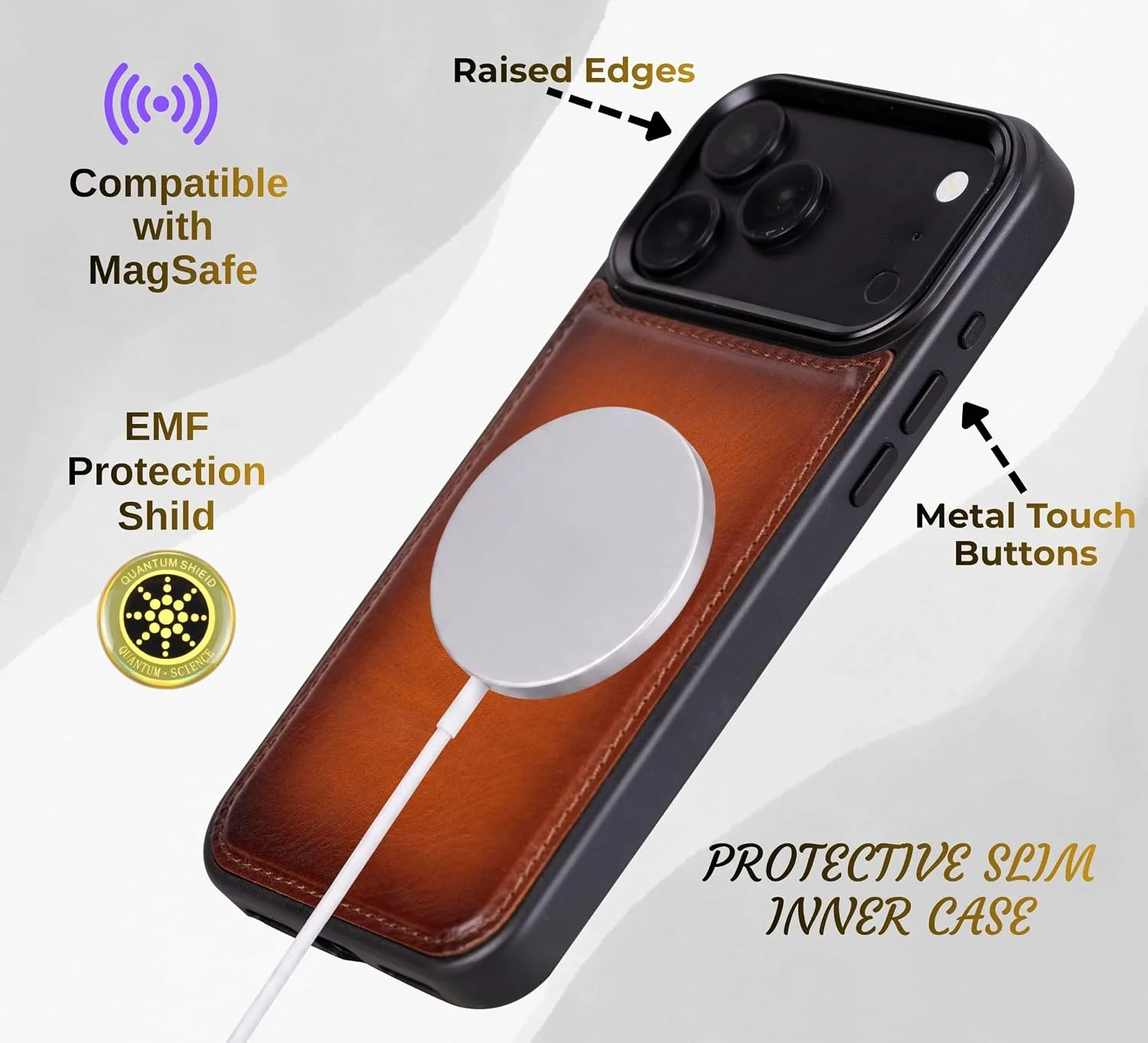 VENOULT Wallet Case for iPhone 17 Pro, Full Grain Genuine Turkish Leather, Magnetic Detachable, RFID Protected 4 Card Slots, Business Style, Compatible with MagSafe, Handmade (Chestnut)