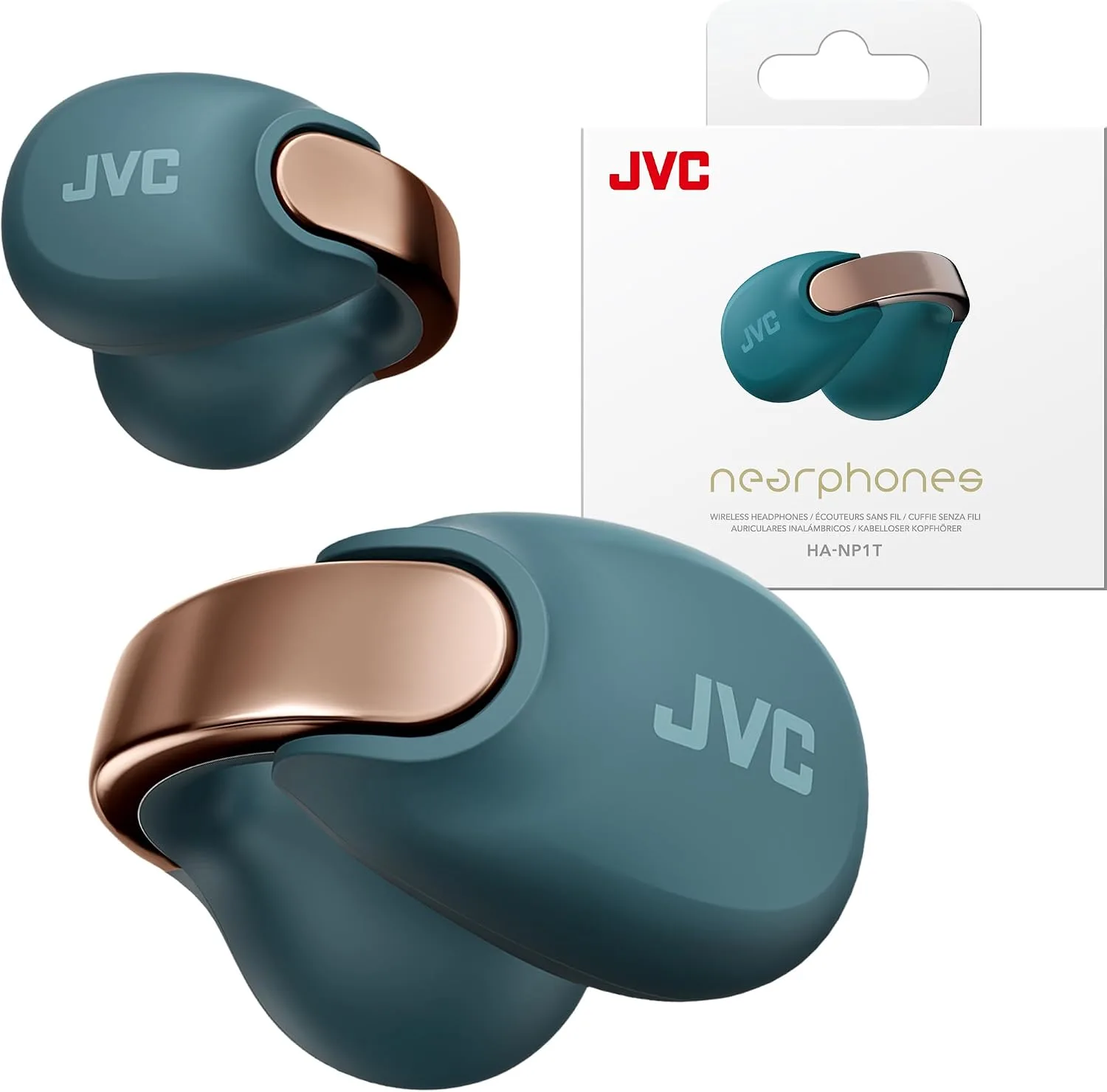 JVC Nearphones HANP1TA Open Ear True Wireless Headphones, Teal Blue
