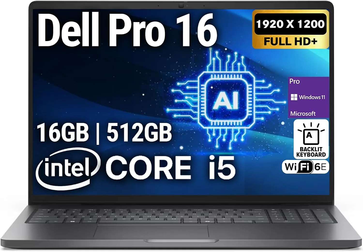 Dell Pro 16(Next-gen Latitude 3550) 16” FHD+ Display Business Laptop, Intel 10 Core i5-120U, 16GB DDR5 RAM, 512GB SSD, WiFi 6E + BT, Backlit Keyboard, HD Webcam, RJ-45, Win 11 Pro