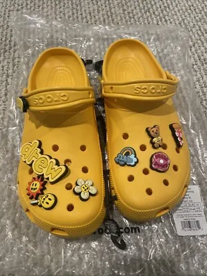 Crocs Justin Bieber Crocs with Drew Yellow Size 5 6 7 9 10 11 New in Bag w/ Jibbitz