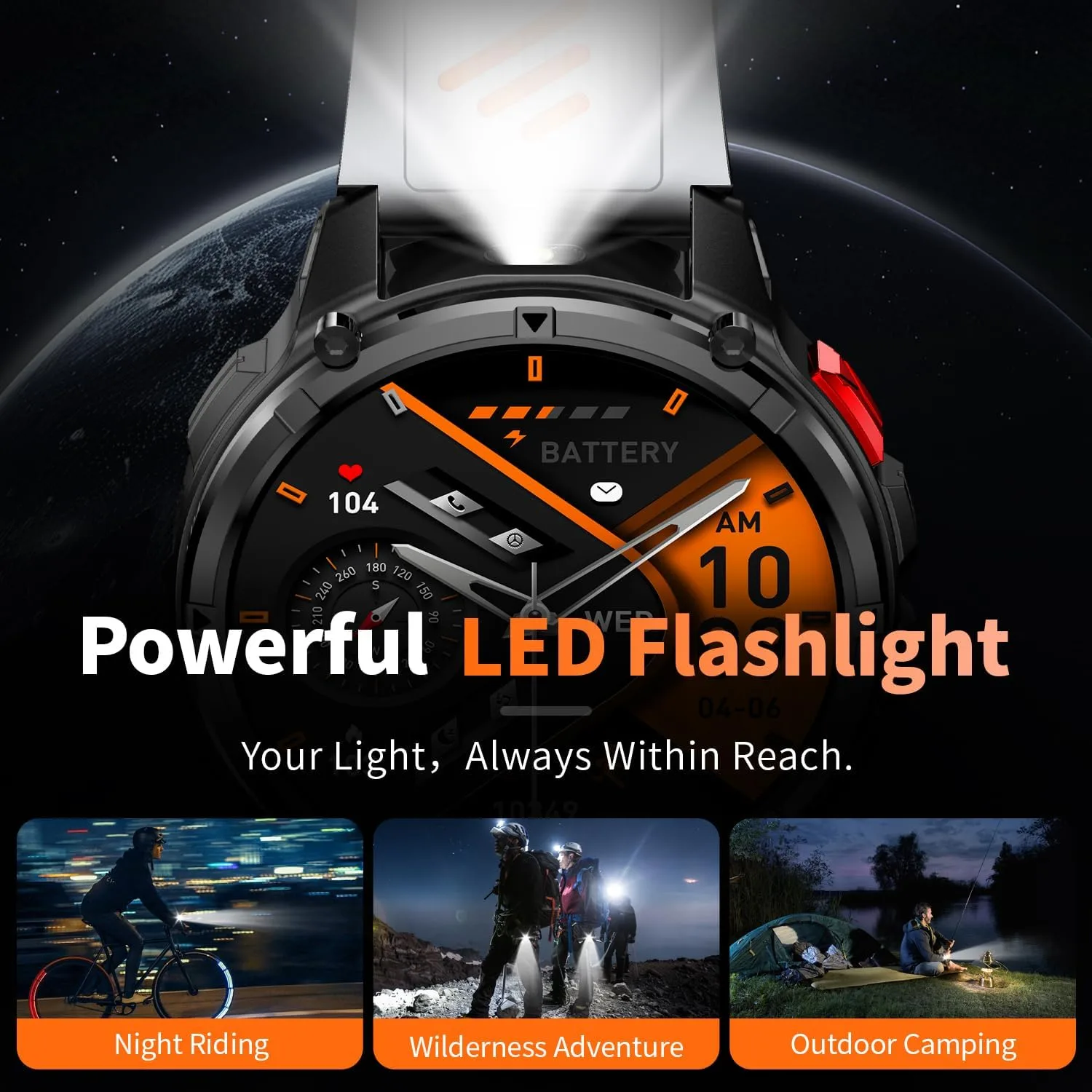 Military Smartwatch for Men with Compass & Flashlight, Bluetooth Calling Rugged Outdoor Smart Watch, Fitness Tracker with Heart Rate Sleep Monitor, Waterproof Tactical Smartwatch for Android iPhone