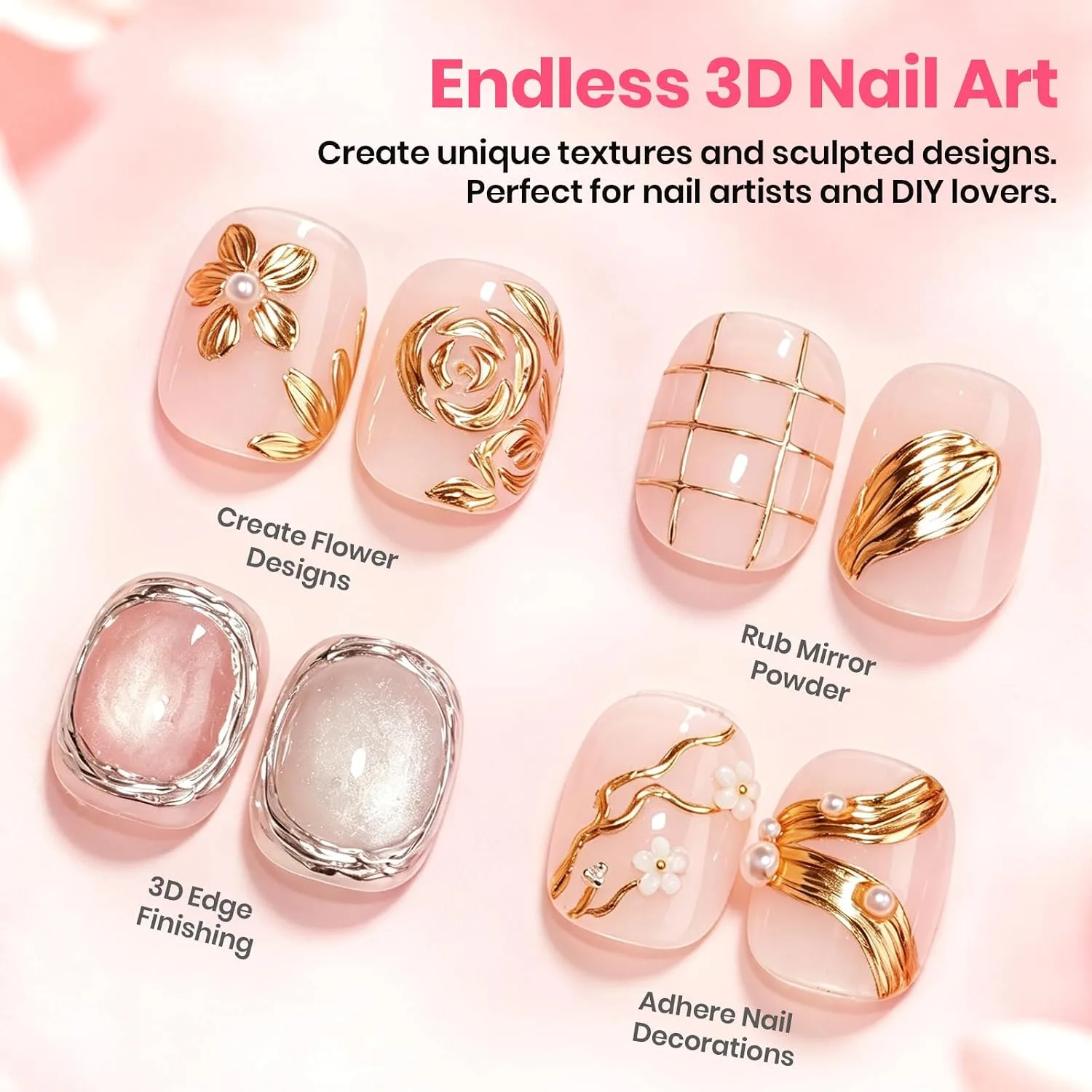 Beetles 3D Gel Nail Art: Clear No Wipe for Chrome Powder & Painting 15g