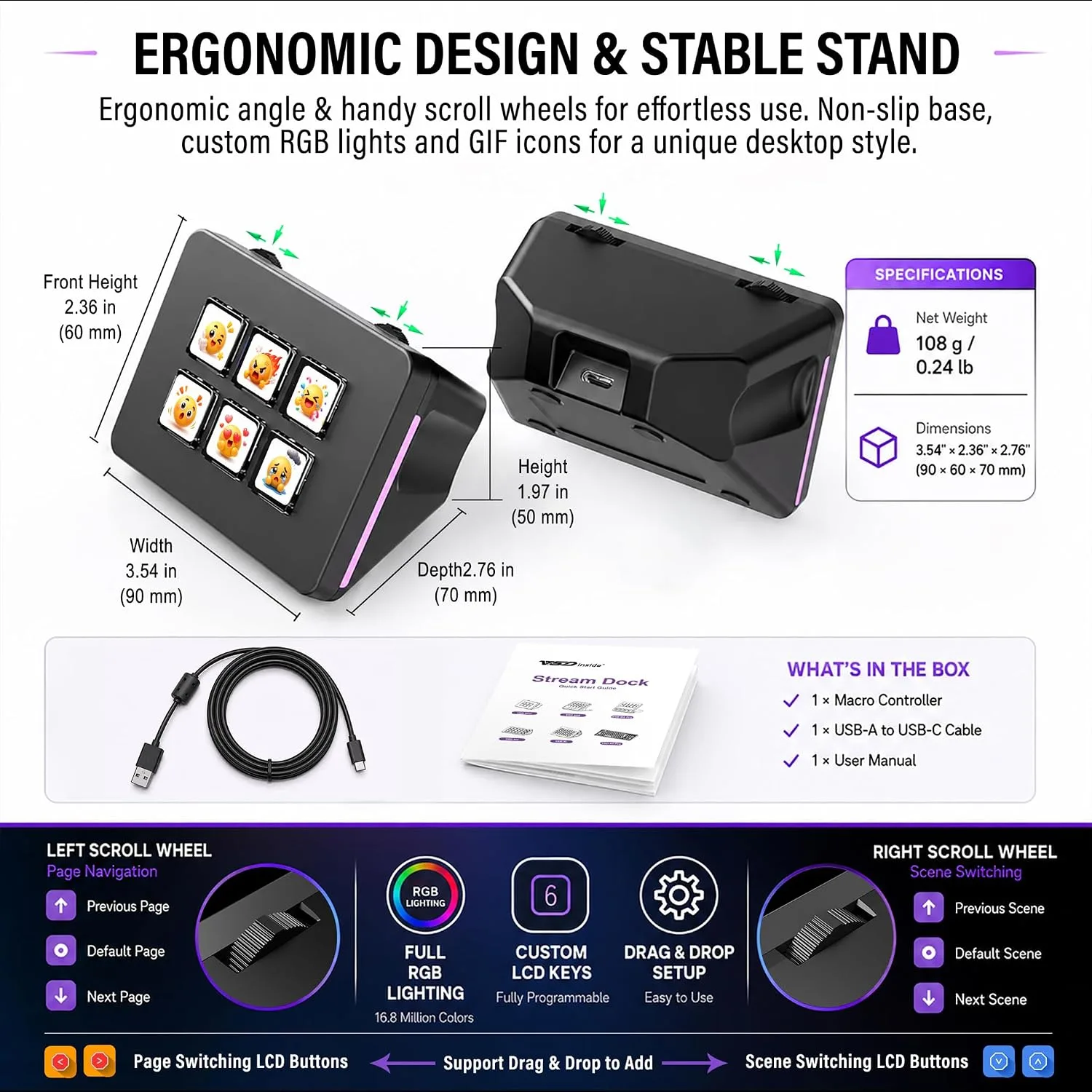 VSD Mini Macro Pad Shortcut Keypad, Stream Controller Streaming Deck