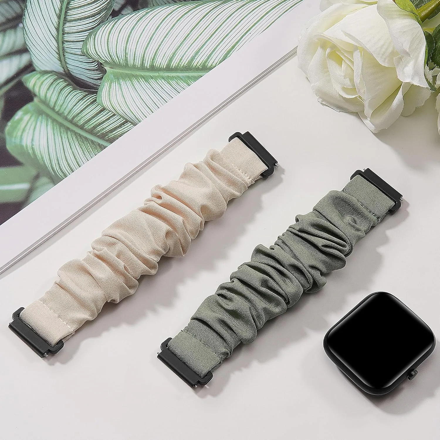 Sunnyson 22mm Bands for Veryfit IDW13/IDW16/IDW19/IDW26/IDW28 Smartwatch，2 Pack Elastic Fabric Scrunchie Straps for Fitvii H57/H56/Fitpolo/Toobur id208 Plus Women