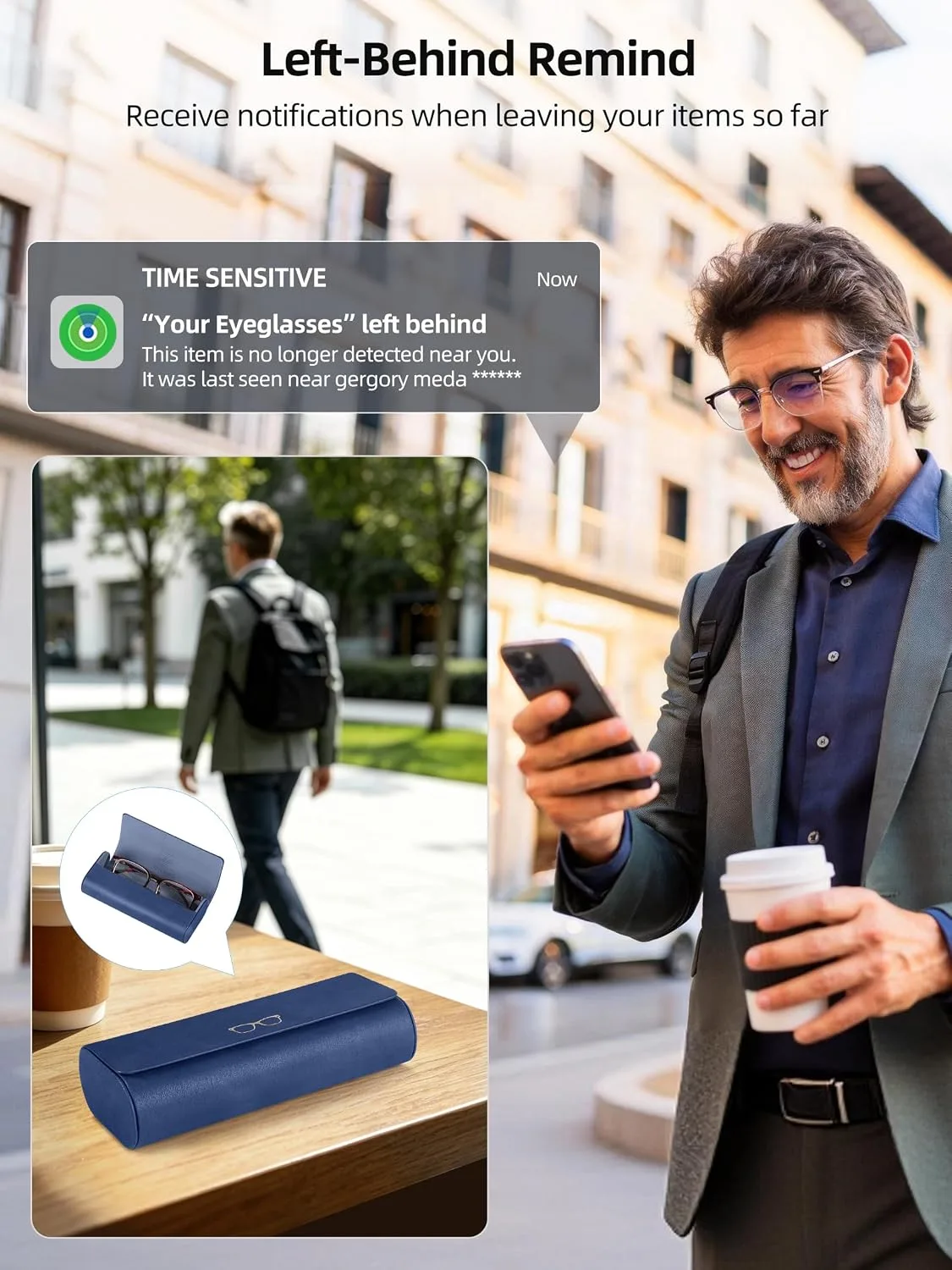 ExtreLife Smart Glasses Case, Works with Apple Find My, Rechargeable