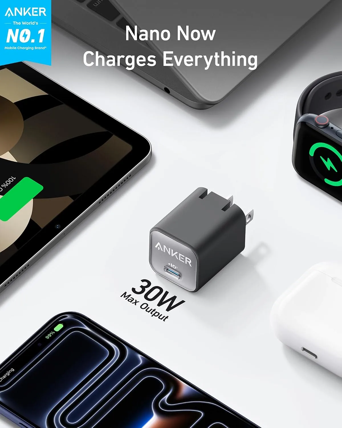 Anker Nano Phone Charger, 30W Portble and Foldable USB C GaN Charger