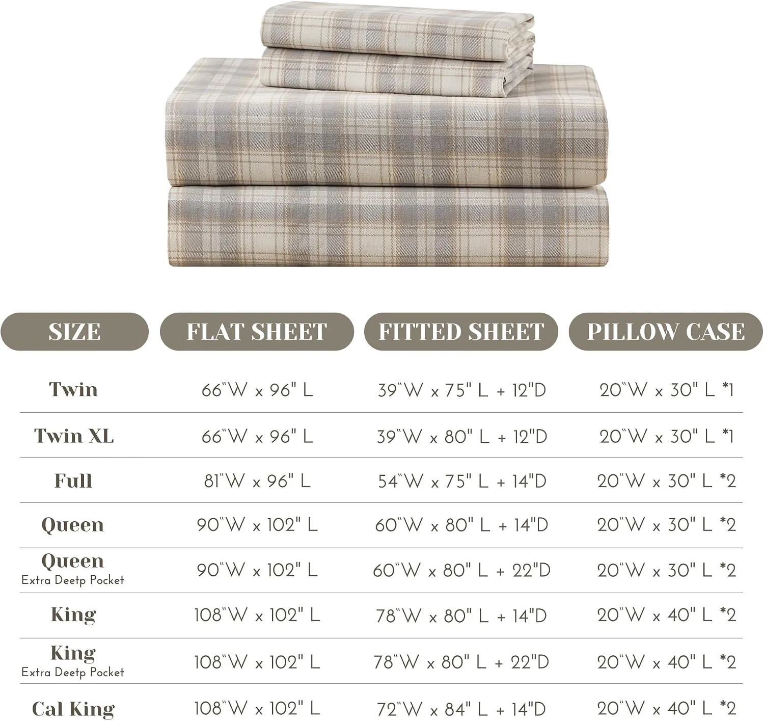 Comfort Spaces 100% Cotton Percale Sheets Twin Size 3 Piece, Wesley Taupe