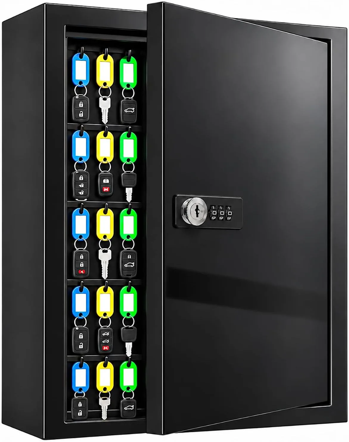 Key Cabinet Lock Box with 131-Keys: Steel Wall Mount Key Box Organizer - Large Storage and Secure Combination Lock Boxes for Home Office Business - Black