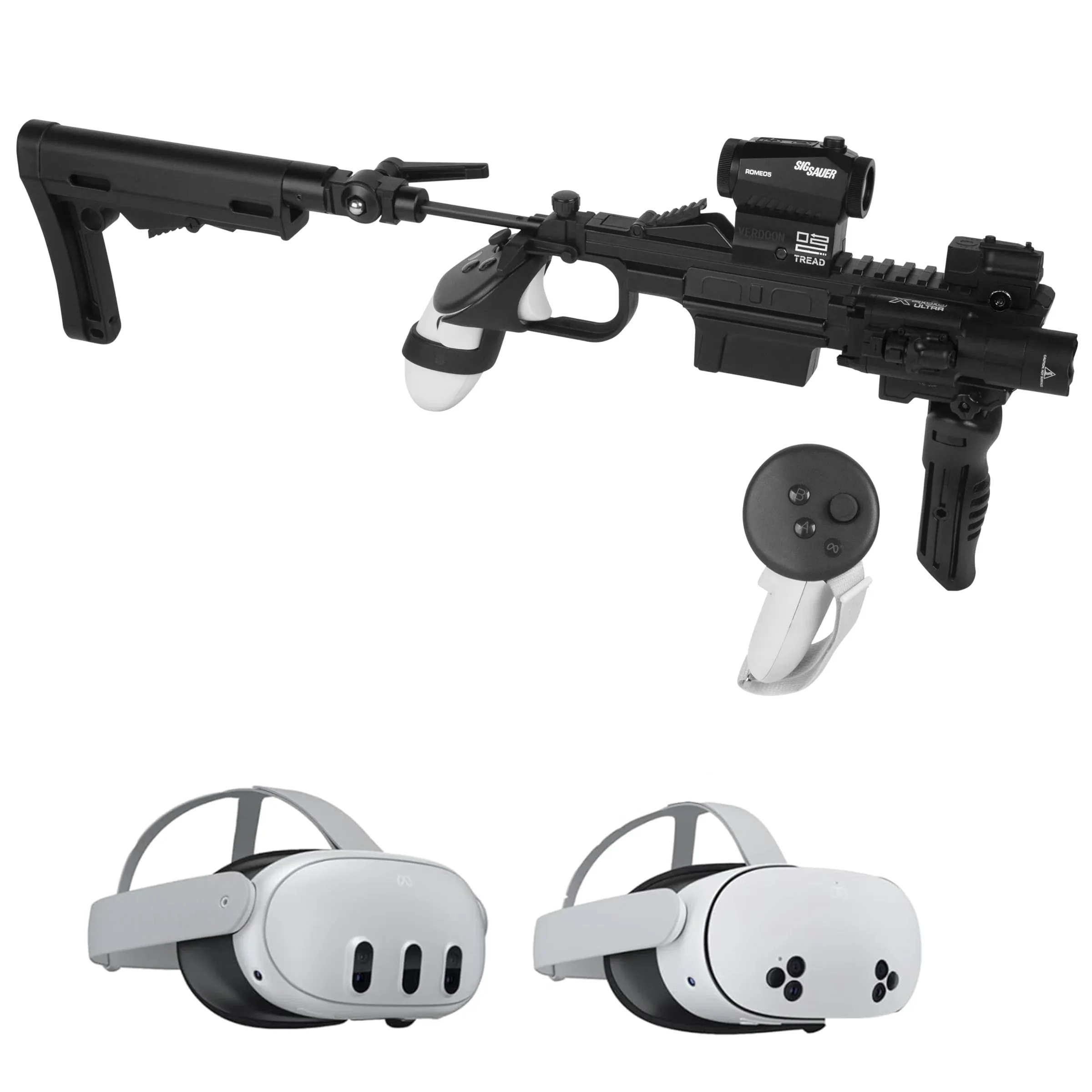 Soporte de arma VR Verdoon para Quest 3 y Quest 3S, diseño ajustable y plegable, mano izquierda