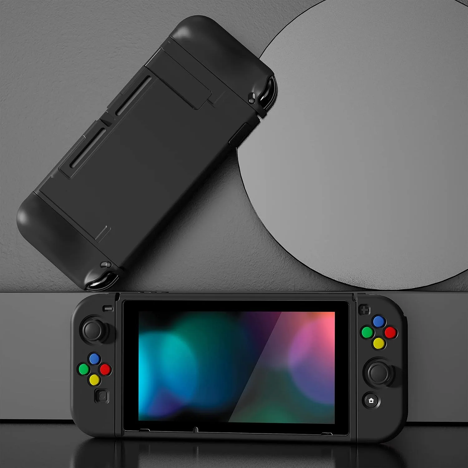 PlayVital ZealProtect Soft Protective Case for Nintendo Switch, Flexible Joycon Cover Slim Cover for Nintendo Switch with Screen Protector & Thumb Grip Caps & ABXY Direction Button Caps - Black