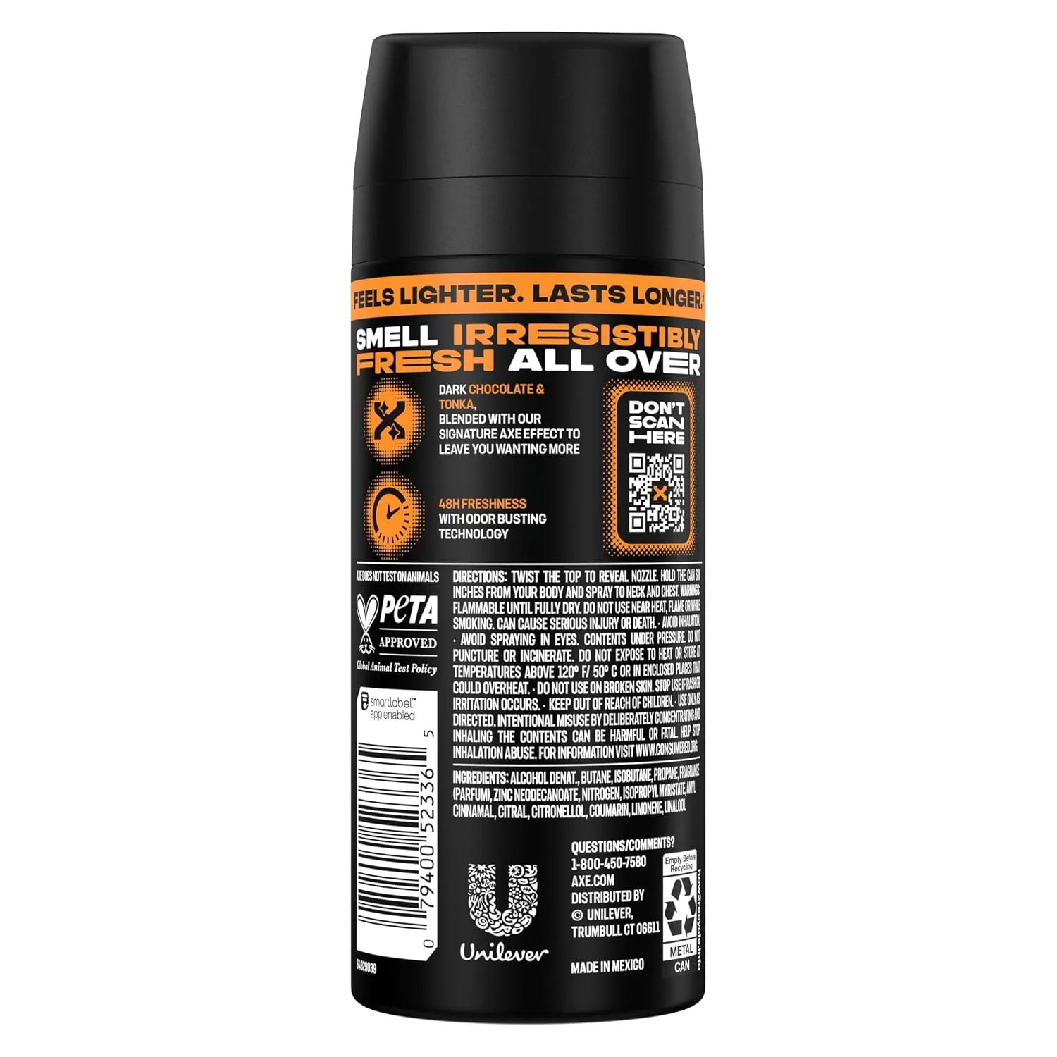 AXE Body Spray 4 Count Dark Temptation 48 Hour All Over Fresh 2.9 oz