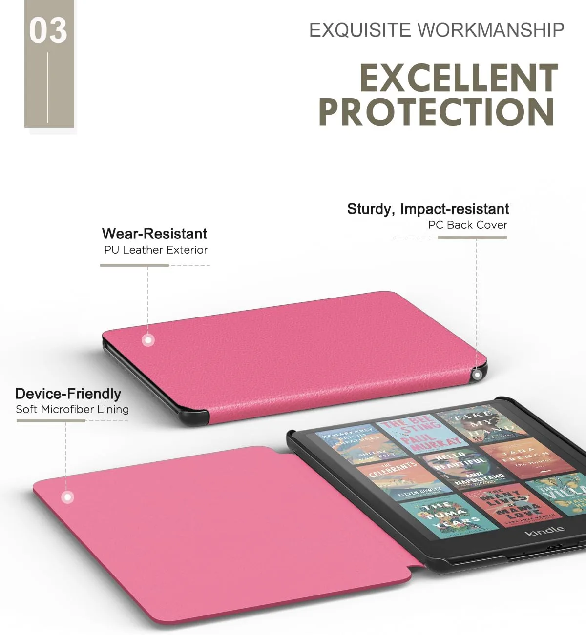 Moko Case for 7" Kindle Paperwhite 12th Gen 2024/Colorsoft, Raspberry