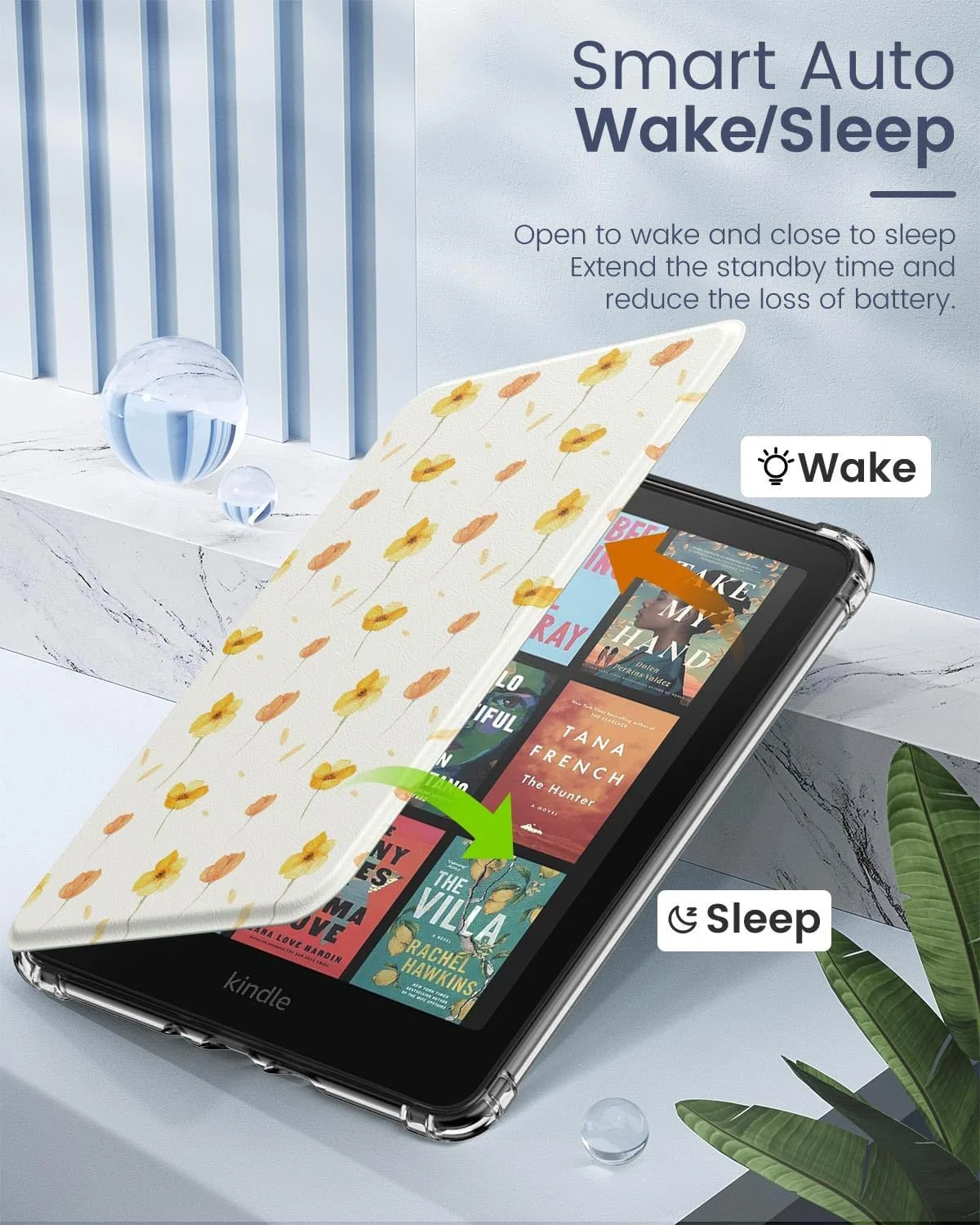 MoKo Case for Kindle Paperwhite 12th Gen & Colorsoft 2024, Flower on White