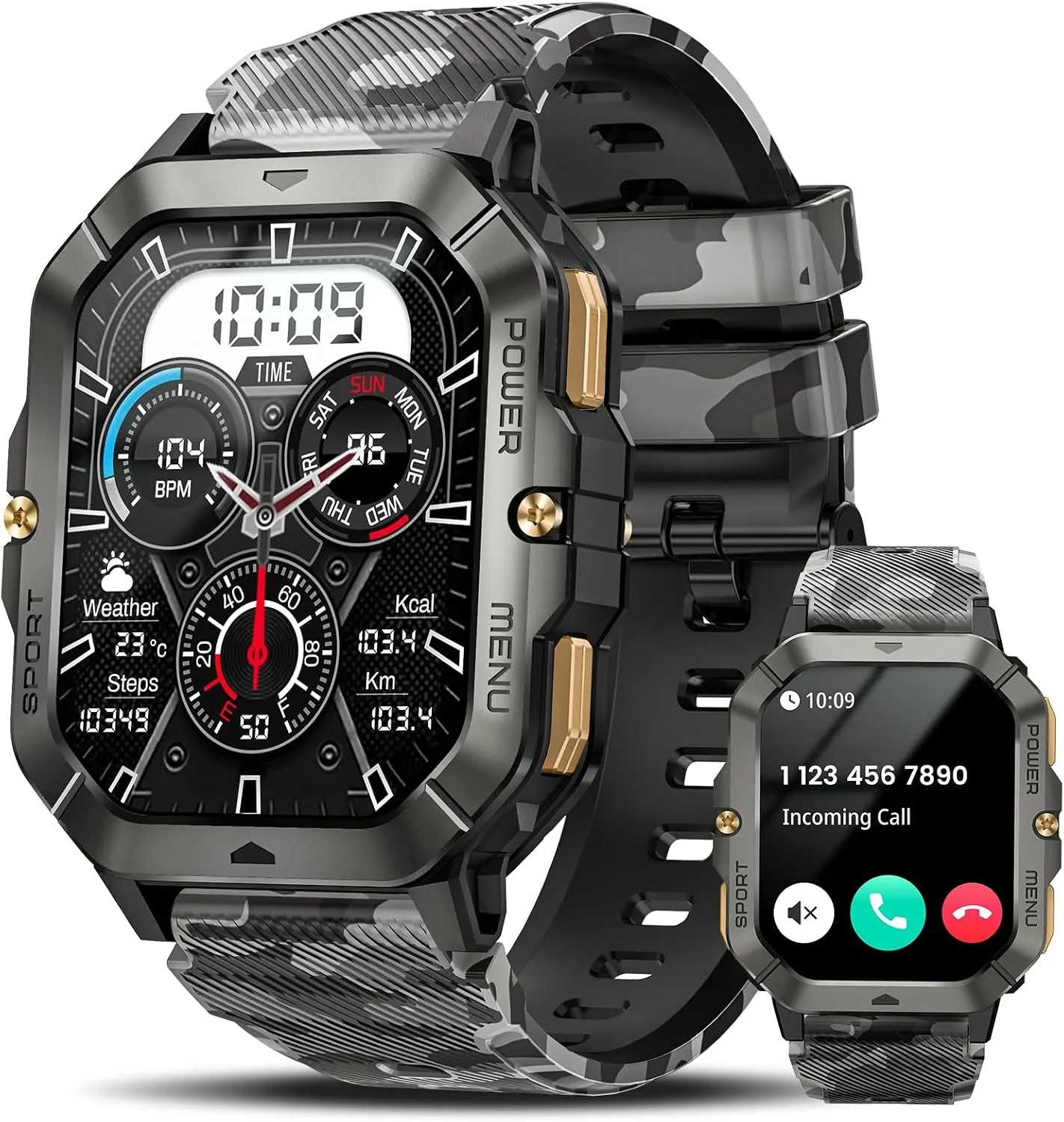 Smartwatch Militar Dekelife para Hombre 2.02'' Waterproof con Monitor de Salud y 100+ Modos Deportivos