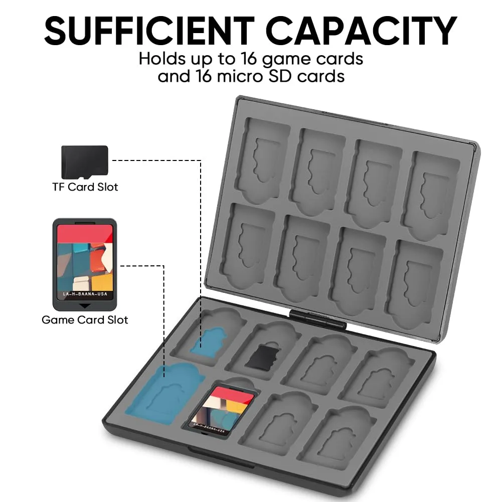 fivtek Game Card Case for Nintendo Switch2/Switch/Switch Lite/OLED, Switch Game Holder Storage Card Portable Cartridge Case with 16 Game Card Slots and 16 Micro SD Card Slots