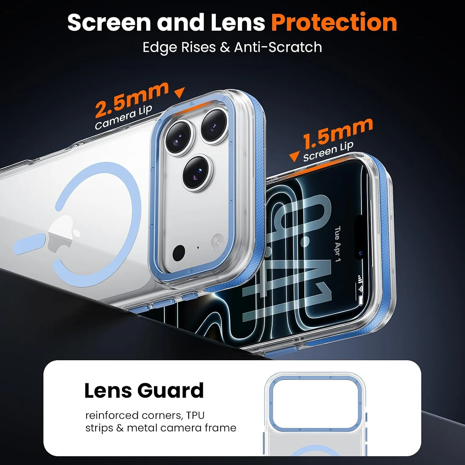 toushion 3-in-1 Clear Case for iPhone 17 Pro Max, Light Blue Shockproof