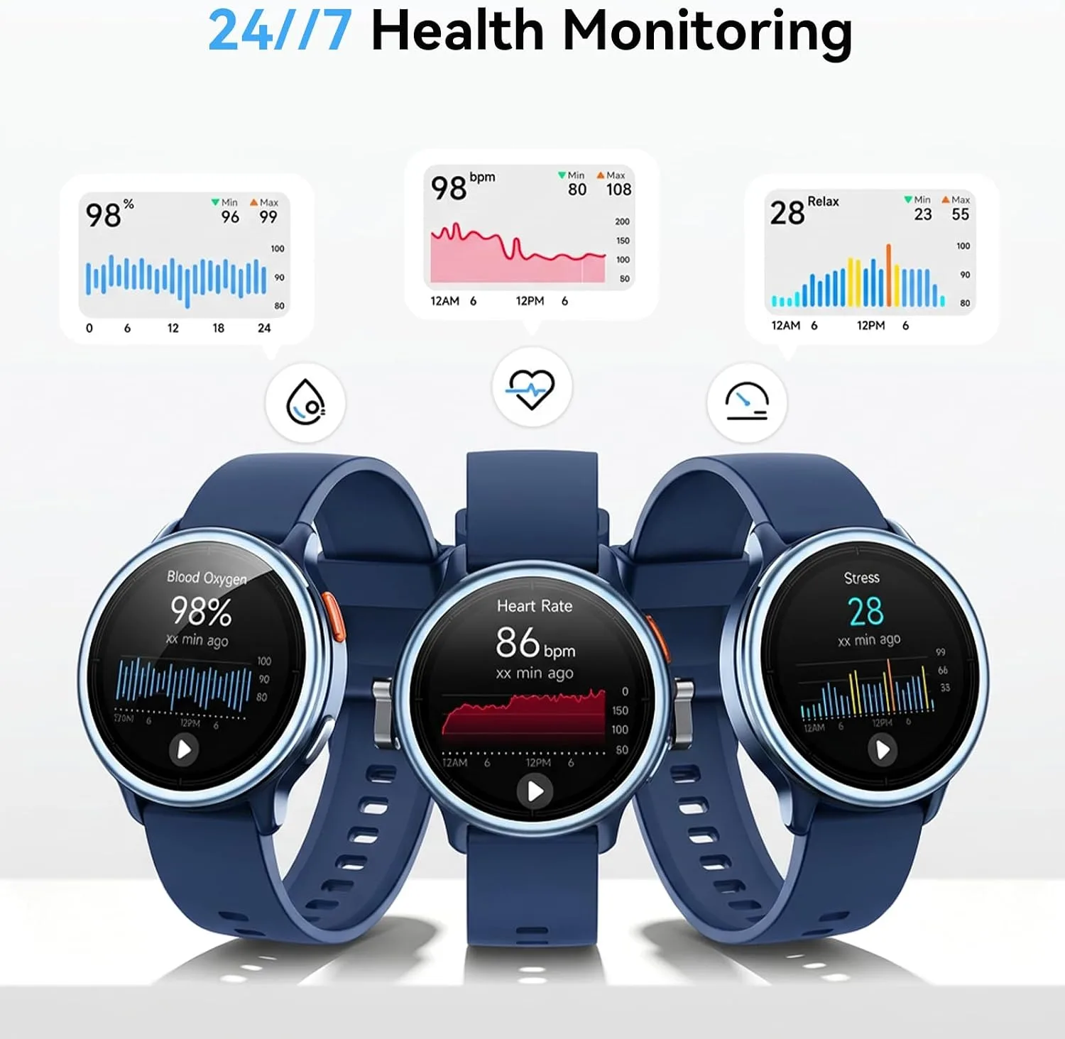 Smart Watch for Men Women, 1.27" HD Smartwatch (Answer/Make Calls), 2 Bands