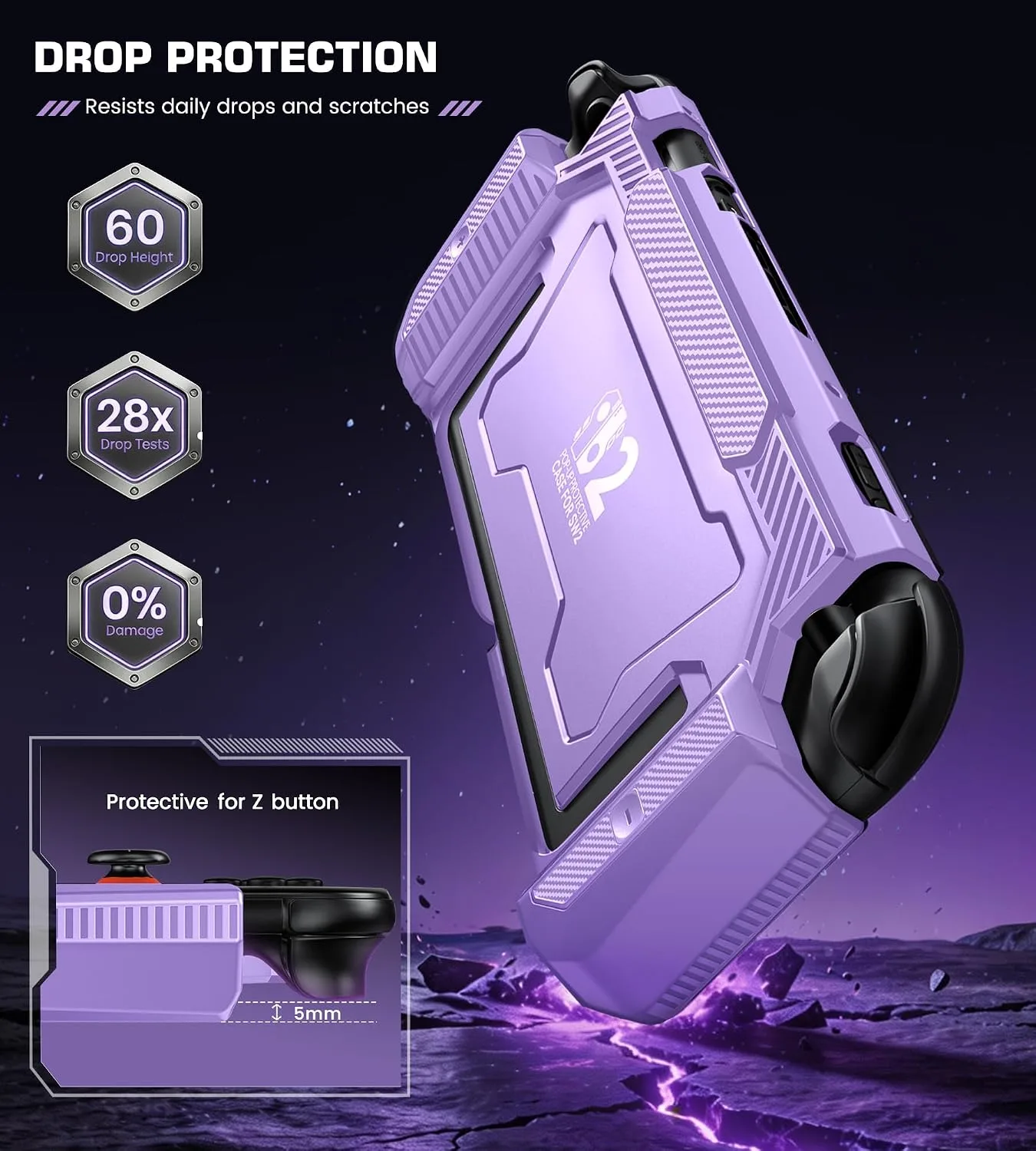 Dockable Purple Case for Switch 2,[Exclusive Pop-up Joy-Con Quick Release][Military-Grade Protection][Stand Compatible] Switch 2 Protective Case with Ergonomic Grip, Shell for Switch 2 Console