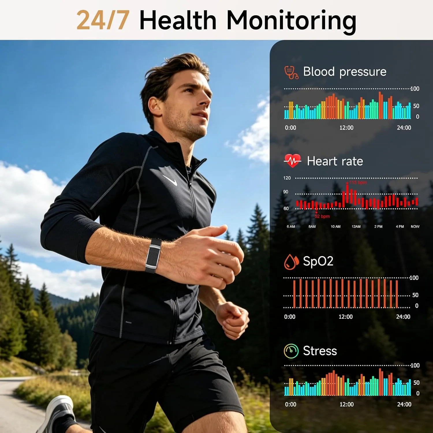 Screenless Fitness Tracker for Men Women, 24/7 Activity Health Tracker
