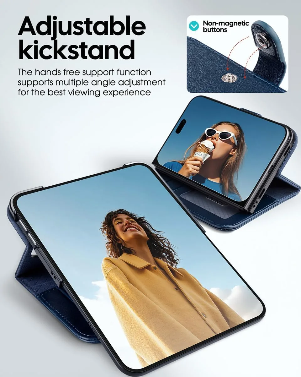 OCASE for iPhone Duo Wallet Case with Card Holder, Blue