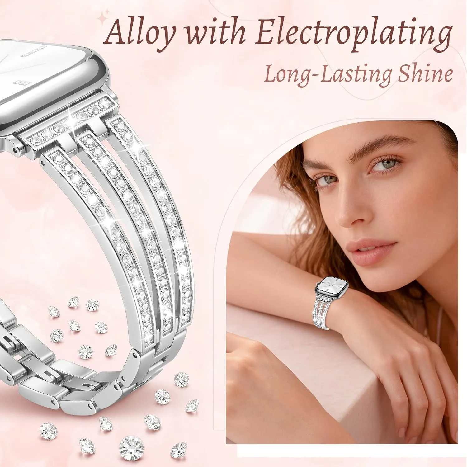 Newlibery Women Silver Bling Metal Bracelet Band for Apple Watch