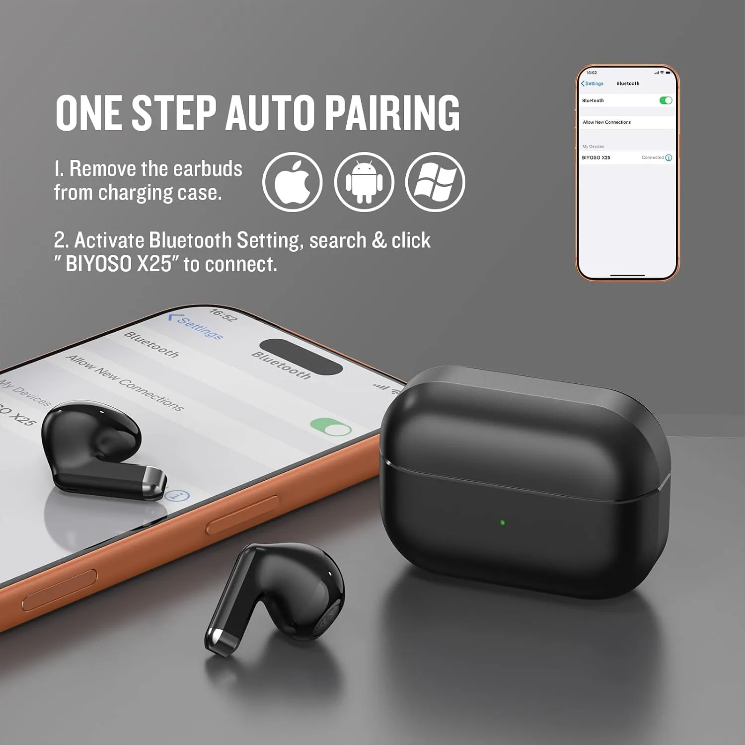 X25 Wireless Earbuds, Semi-in-Ear Bluetooth 5.3 Headphones