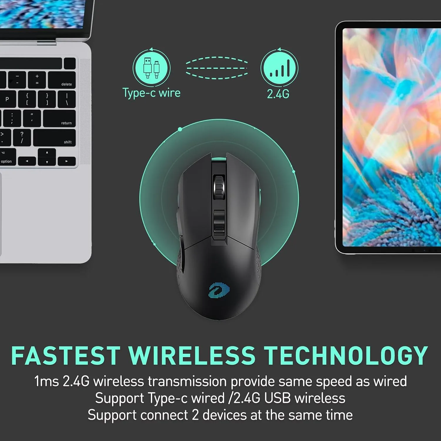 DAREU Wireless Gaming Mouse with Charging Dock Rechargeable, RGB