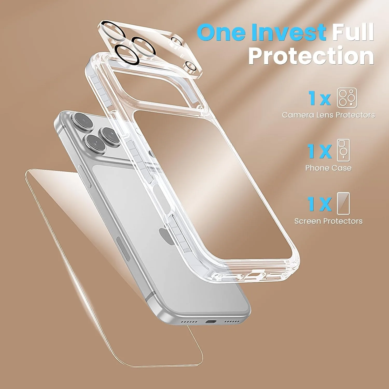 toushion 3 in 1 for Mirror iPhone 17 Pro Max Case