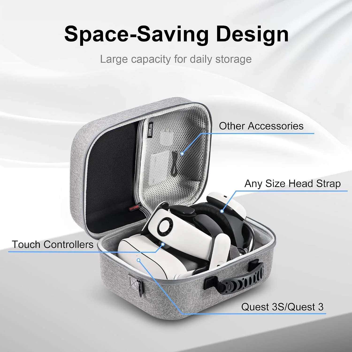 STARTRC GAMES Large Carrying Case for Meta Quest 3/Quest 3S, Hard Travel Case for BOBOVR S3 Pro/Kiwi Design Battery Head Strap and Other Accessories, Storage Case and Soft Lining for Quest 3S