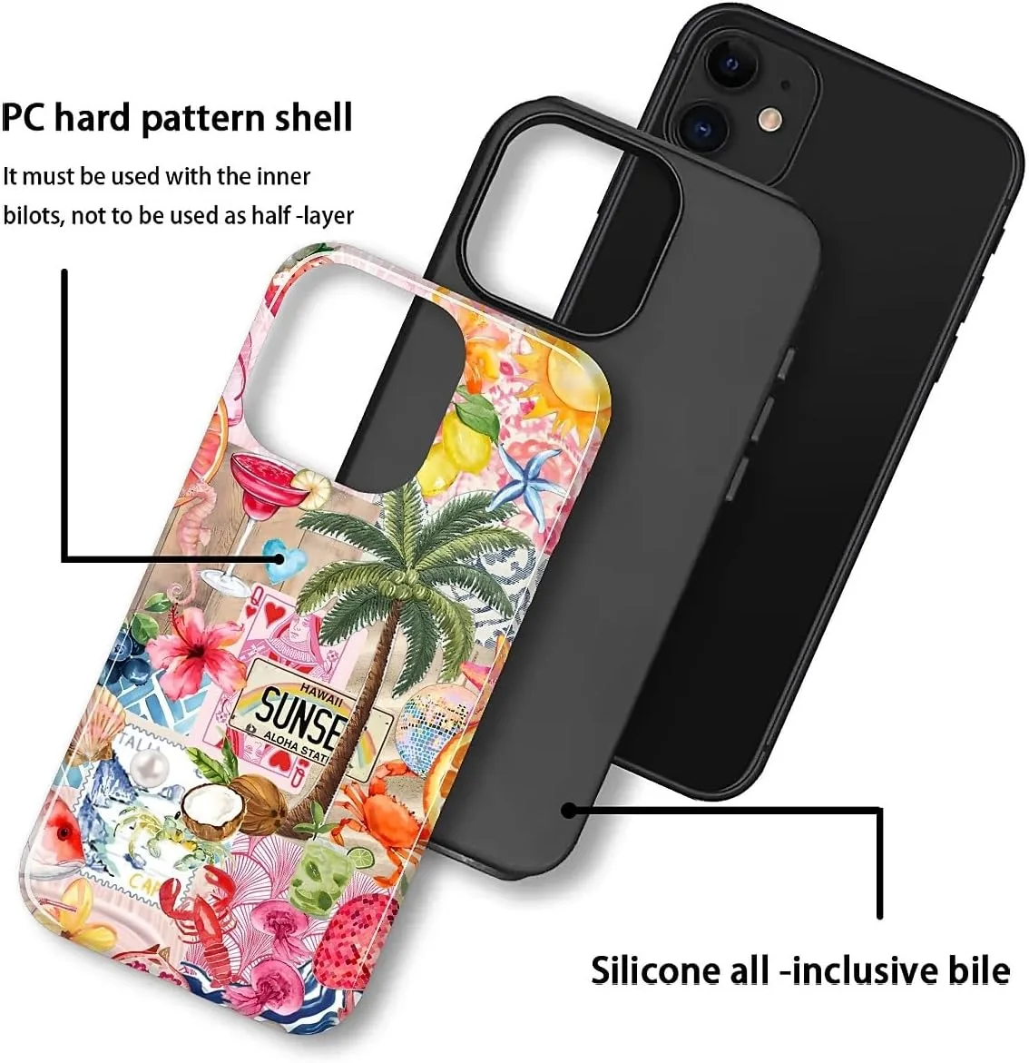 DAIZAG Case for iPhone 11,Mixed 2 Layer Design Shockproof Soft TPU Ddouble Protection Phone Case for iPhone 11-Aesthetic Summer Beach