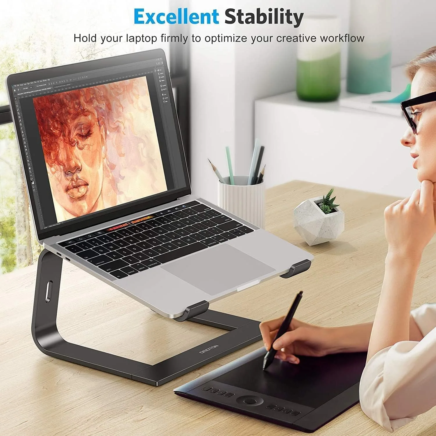 OMOTON Laptop Stand, Detachable Mount for MacBook Air/Pro Dell HP Black