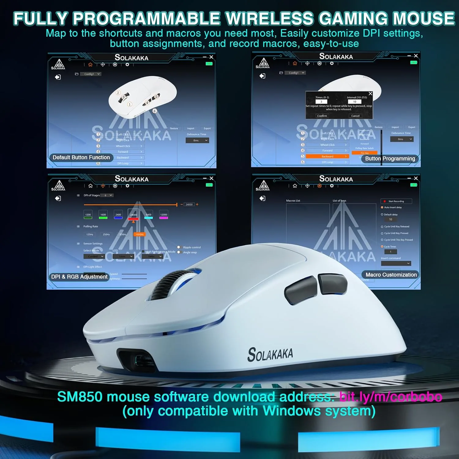 SOLAKAKA SM850 Gaming Mouse Wireless 24000 DPI Lightweight PC Gamer Mice