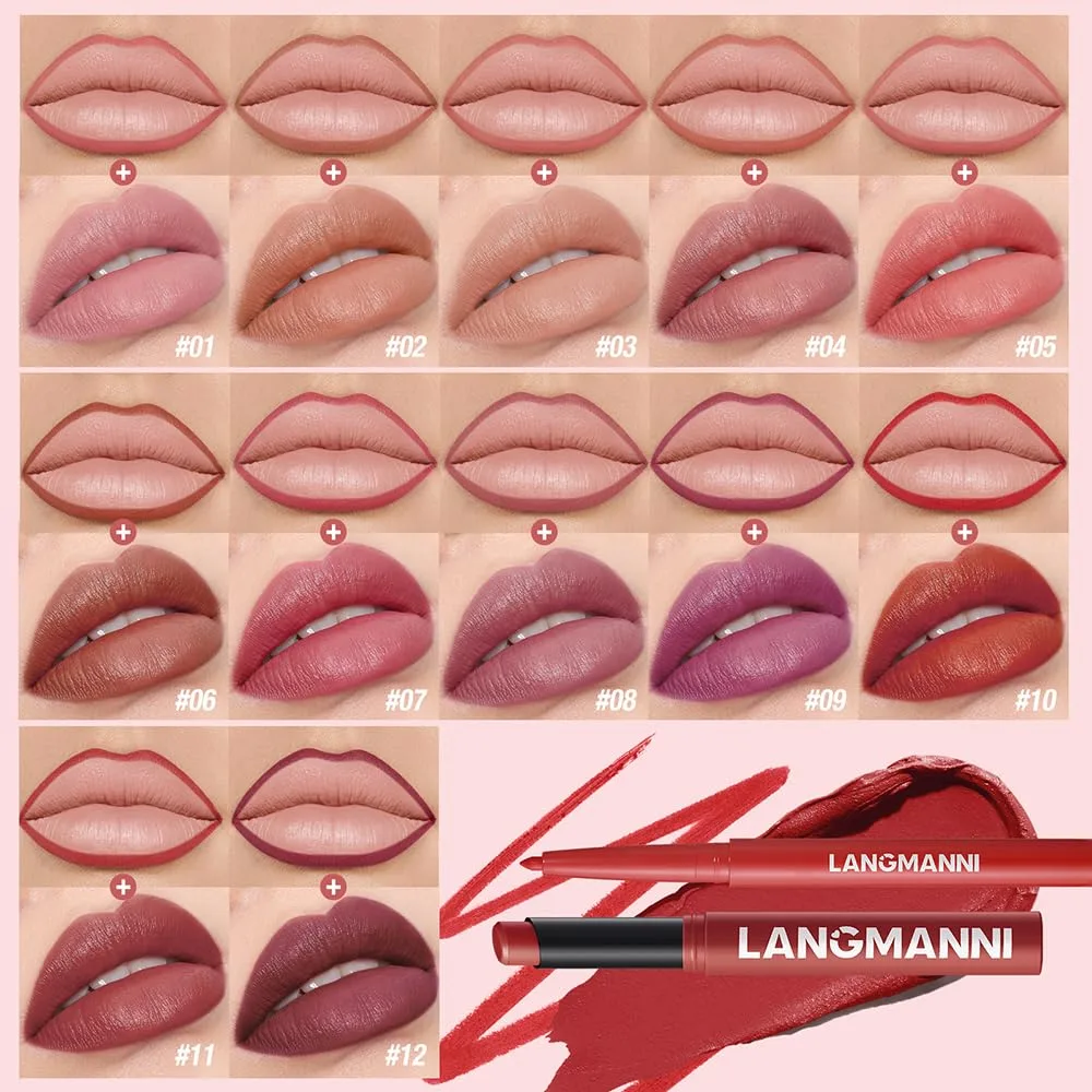 12Pcs Matte Lipstick and Lip Liner Set, Lip Makeup Combo (Bold & Chic Set)