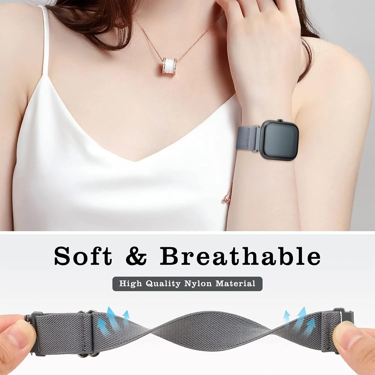 3 Pack Stretchy Nylon Band Compatible with SKG Smart Watch Bands for Women Men, Quick Release Soft Elastic Strap Replacement Wristbands for SKG-V7/SKG V7 Pro Smart Watch
