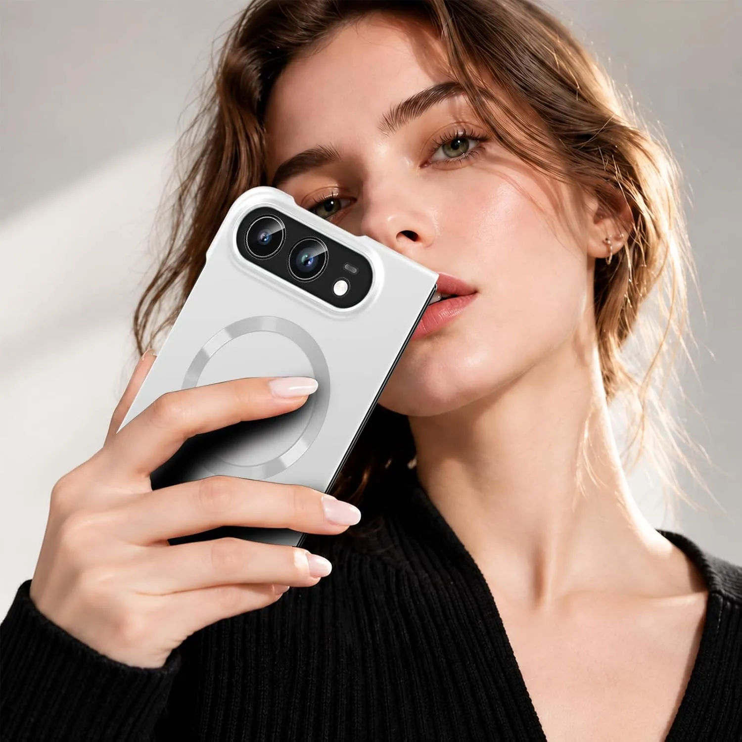 Case for iPhone Duo, Magnetic Phone Case Compatible with Mag-Safe，Silver
