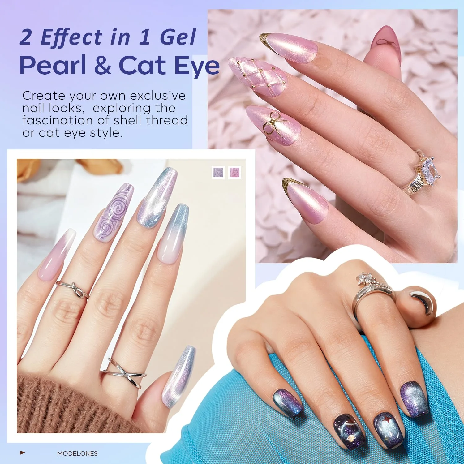 modelones Cat Eye Gel Nail Polish, 6 Colors Pearl Magnetic Swirl Shell Set