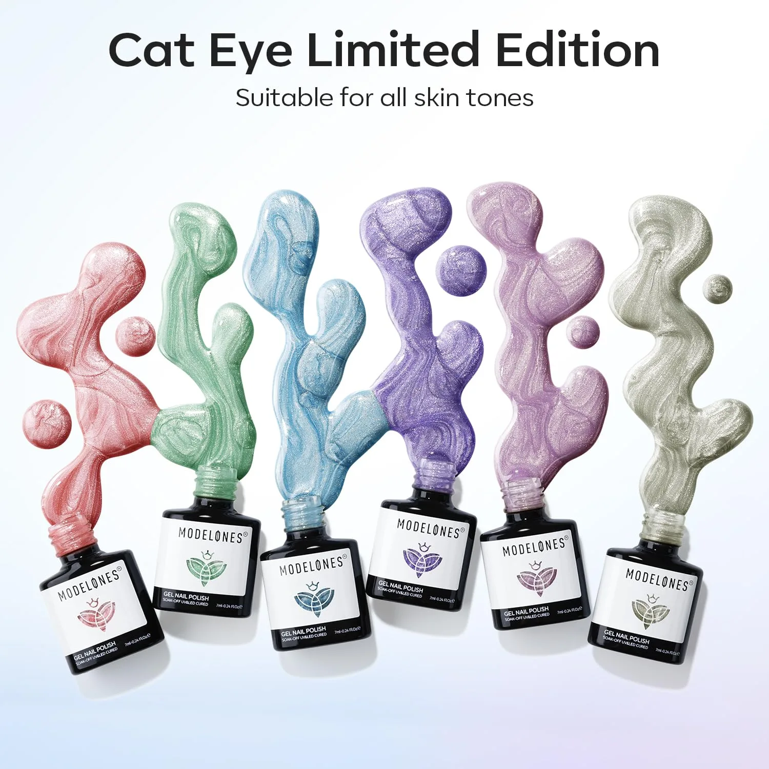 modelones Cat Eye Gel Nail Polish Glitter6Colors Red Blue Green