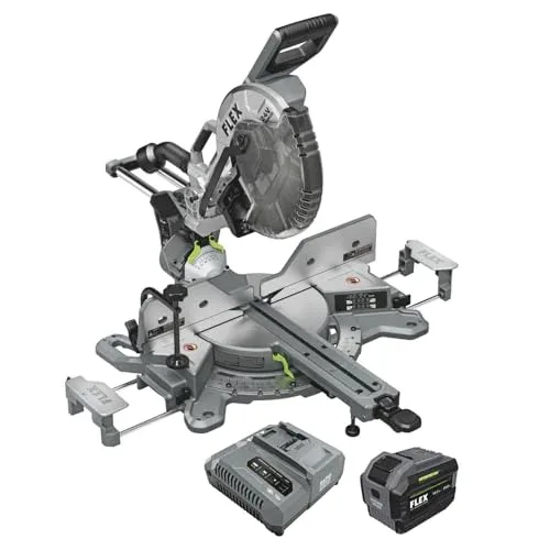 FLEX 24V Brushless Cordless 12-Inch Dual Bevel Sliding Miter Saw Kit with 10.0Ah Stacked Lithium Battery and 280W Rapid Charger - FX7141A-1J