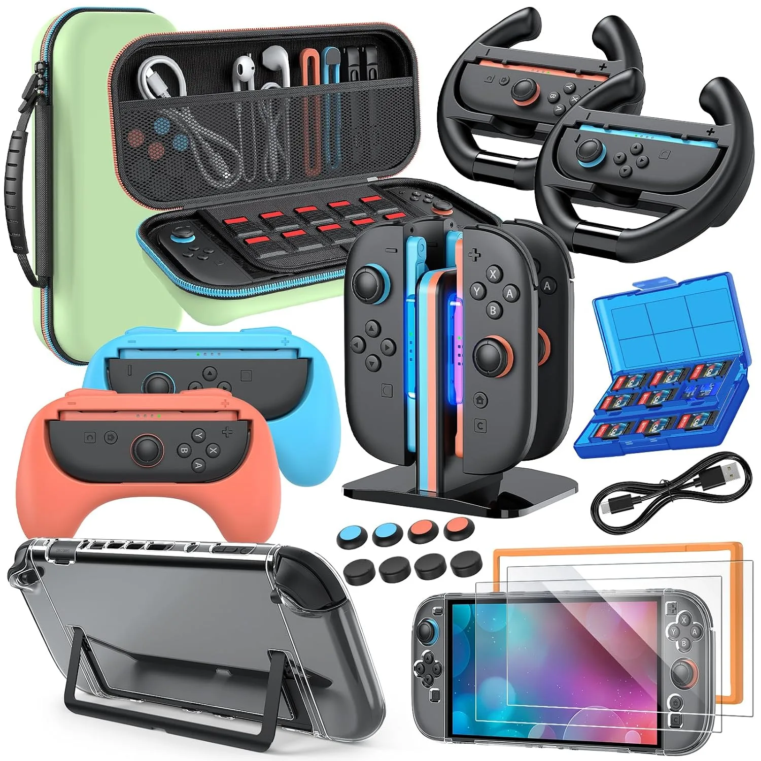 Switch 2 Accessories, 20-in-1 Bundle Case for Nintendo Switch 2 (Green)