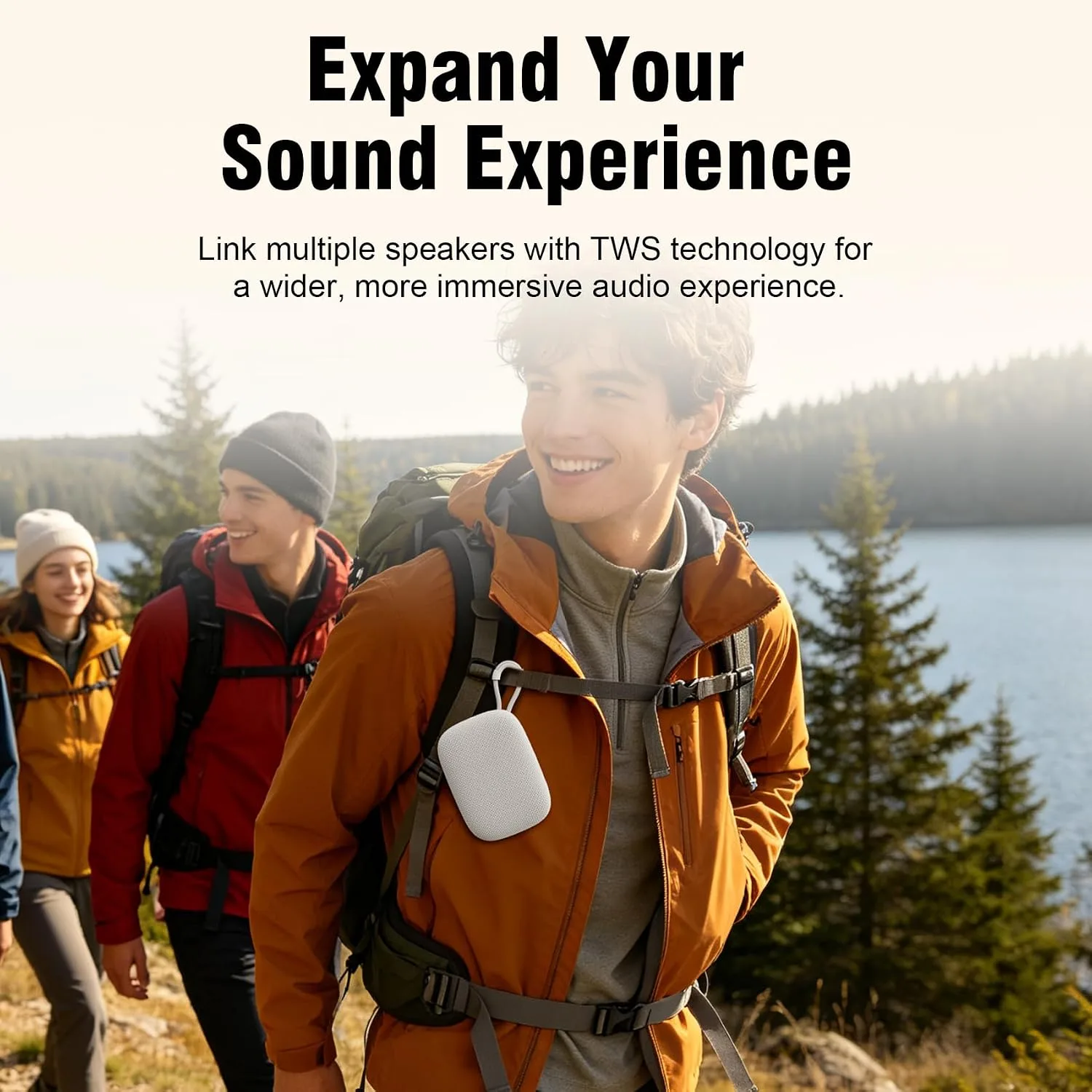 Defunc BEAT5 Portable Bluetooth Speaker, Swedish Scandinavian Design, Bluetooth 6.0, 5W Rich Sound, Ultra-Light 215g, IPX7 Waterproof, AI App, Ambient Light, USB-C, Beige
